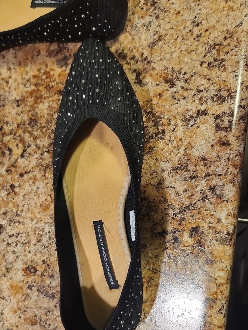 French Connection Black Knit Pointed Toe Flats with Sparkle - Picture 3 of 16
